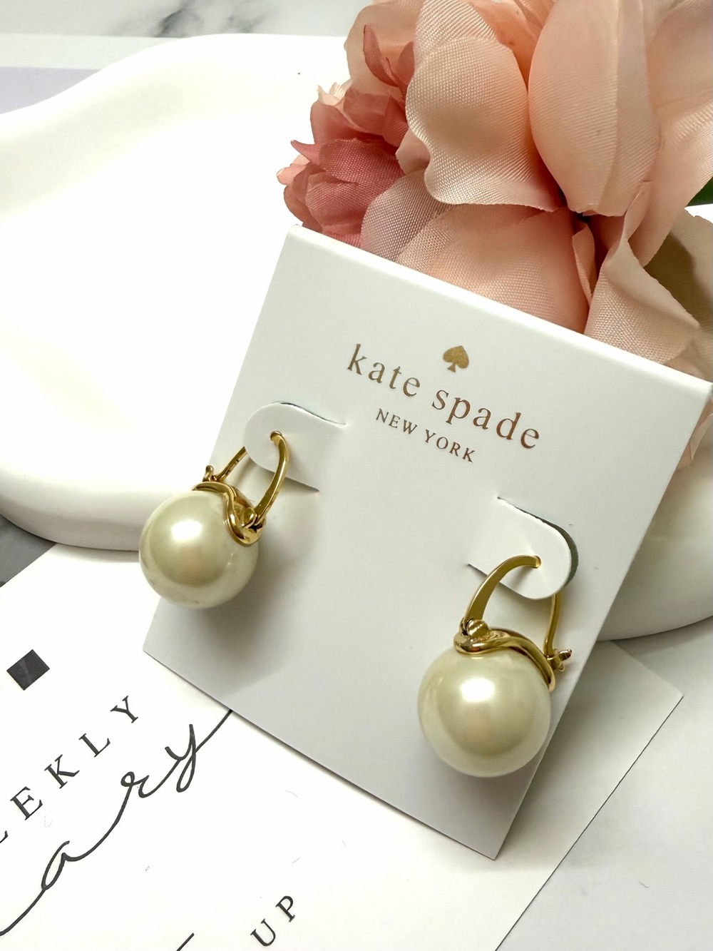 kate spade Gold Hoop Earrings with Cream white Pearl Drops